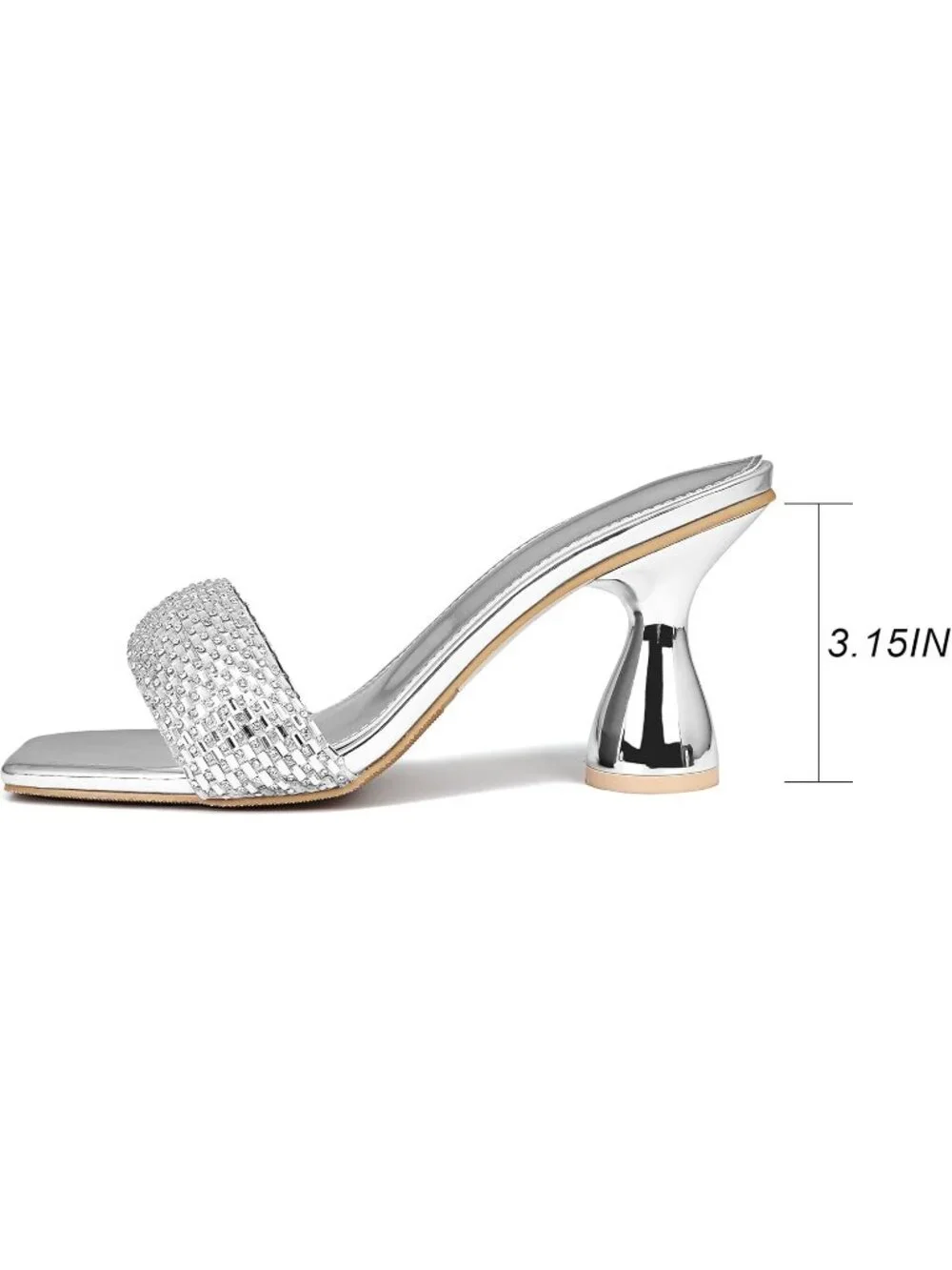 Women's Silver Rhinestone Square Open Toe 3.15 IN Square Kitten Heels Sandals